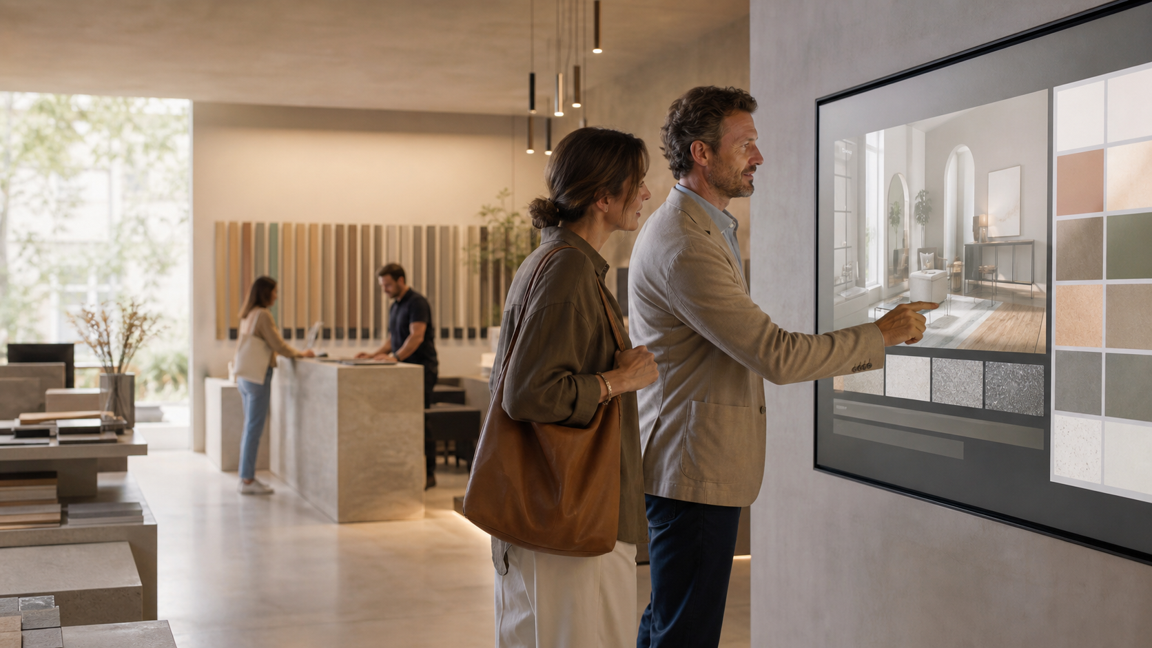 Clienti che utilizzano uno showroom interattivo in un punto vendita